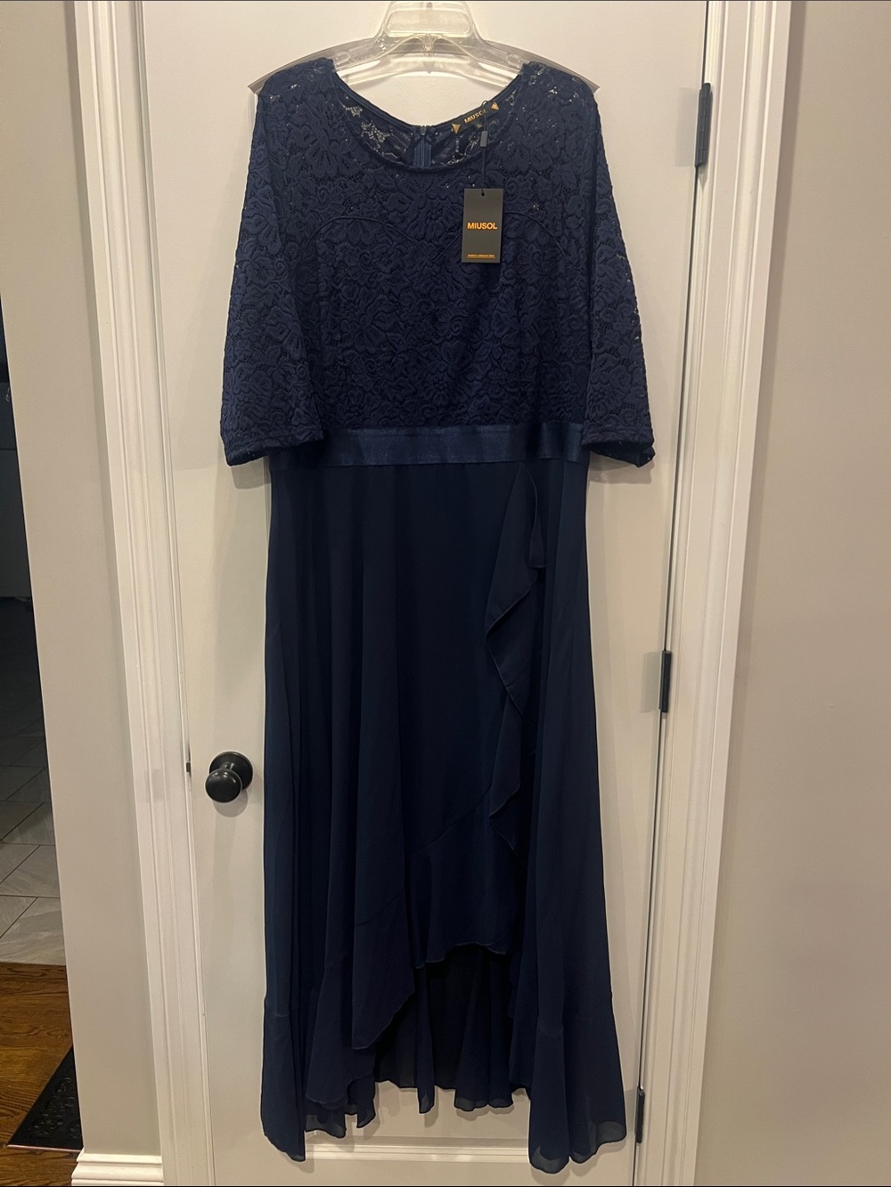 MIUSOL Navy Lace Bodice Chiffon Evening Gown Mother of the Bride Gown